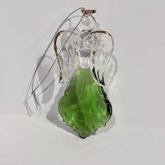 Glass Angel Ornament Green Crystal Gold Trim Praying Figurine Gift Boxed - Picture 13 of 16